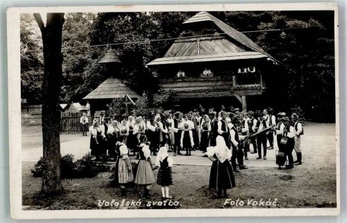 Roznov 1932 Tracht Musikgruppe Tanz Ort lt. Stempel