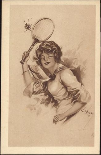 um 1910/30 Künstler-Ak Serie -Sepia-, Nr. 01370/2, Tennisspielerin, Sport,A.R. & C. i. B.,sign. Barber