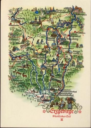 um 1959 GEyer im westlichen Erzgebirge, Landkarte,VEB Bild und Heimat Reichenbach
