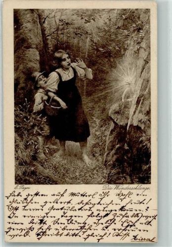 1918 sign. Payer Zwei Kinder erschrecken vor der Wunderschlange KLIO 472