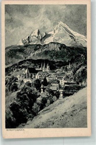 Berchtesgaden Panorama des Ortes mit der Stiftskirche und dem Watzmann