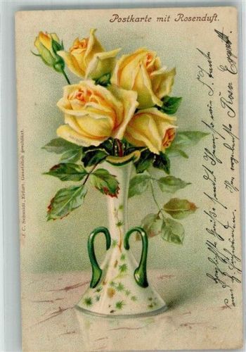 1902 Gelbe Rosen in einer Vase Rosenduft Lithographie/Künstlerkarte