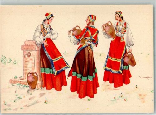 Cagliari Tracht Frau Sardinien Brunnen
