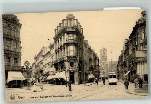 Gand 1917 Hotel Straßenbahn Kirche Hoek der Branbant Feldpost WK I