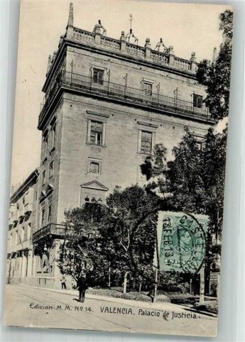 Valencia 1913 Justizgebäude Marke bildseitig