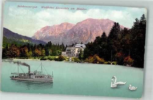 Mondsee 1918 Hotel Kreuzstein am Mondsee Dampfschiff