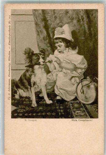 sign. Louyot Als Harlekin verkleidetes Kind spielt mit seinem Hund Ackermann's Kunstverlag No. 224