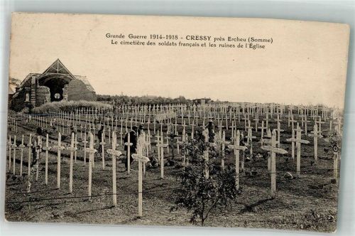 Cressy-sur-Somme WK I Friedhof französische Soldaten Kirche Ruine