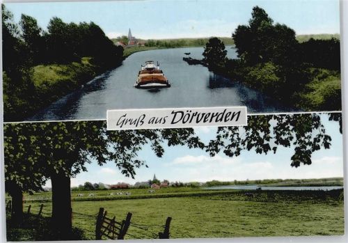 Dörverden Fluss Schiff Baum Feld Baum Zaun