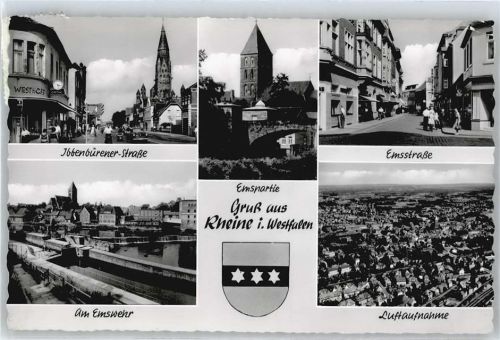 Rheine Emsstraße Ibbenbürener Straße Fliegeraufnahme Wappen Kirche Fluss Brücke