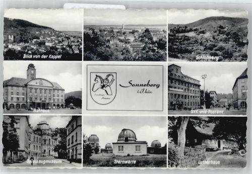 Sonneberg Schloßberg, Postamt, Lutherhaus, Sternwarte, Spielzeug-Museum, Rathaus, Blick vom Kappel