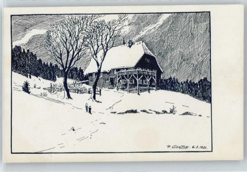 Schwenningen Zeichnung sign. Goethe, Lettwieser Hütte Ortsgruppe Schwenningen