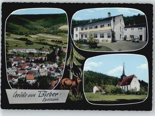 Bieber Teilansicht, KIrche, Gastwirtschaft Urbach