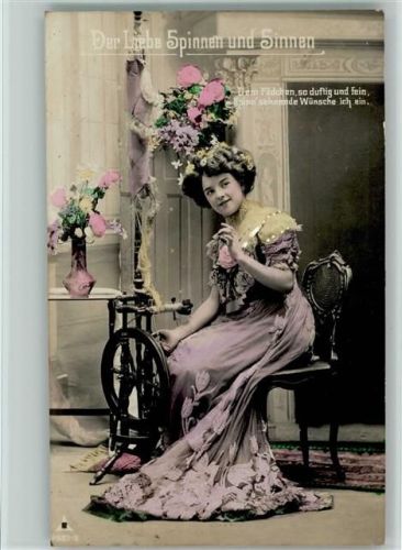 Glamour Frau am Spinnrad - Serie Der Liebe Spinnen und Sinnen 1910 Mode