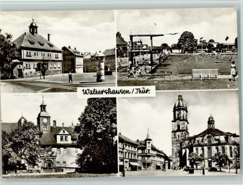 Waltershausen Markt mit Rathaus Litfaßsäule Schwimmbad Sprungturm Heimatmuseum Markt mit Stadtkirche