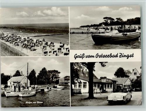 Ostseebad Zingst a Darß Strand Strandkörbe Hafen am Strom Boote Ortsansicht