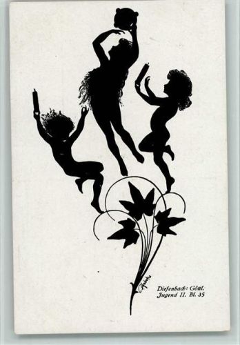 1920 Schattenbild Göttliche Jugend 2 Blatt 35 Mädchen KerzeTamburin Kletterpflanze