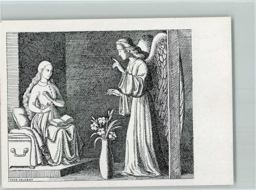 Verkündigung an Maria - sign Konrad Volkert Nr.17 - Federzeichnung - christliches - Verlag Mendelsohn 1946 AK