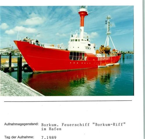 Borkum Feuerschiff Borkum-Riff im Hafen Foto montiert auf Karton