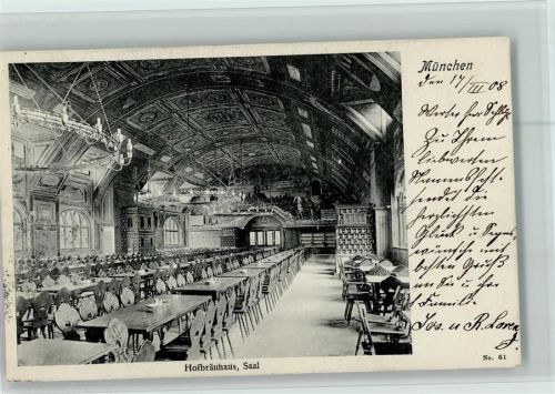 München 1908 Hofbräuhaus Innenaufnahme Saal