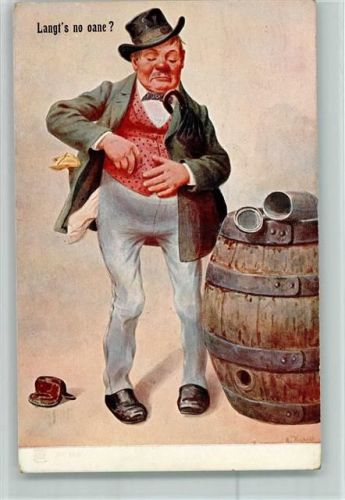 München 1906 Biertrinker leerer Geldbeutel leerer Bierkrug
