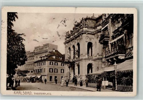 Karlovy Vary Karlsbad 1915 Gebrauchsspuren Theaterplatz