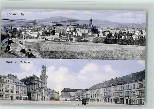 Löbau Gesamtansicht Markt mit Rathaus 2-Bildaufnahme