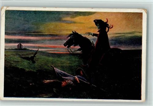 sign J. Fischer - Kriegsbote , der Tod reitet auf einem Pferd WK I AK Eckknick