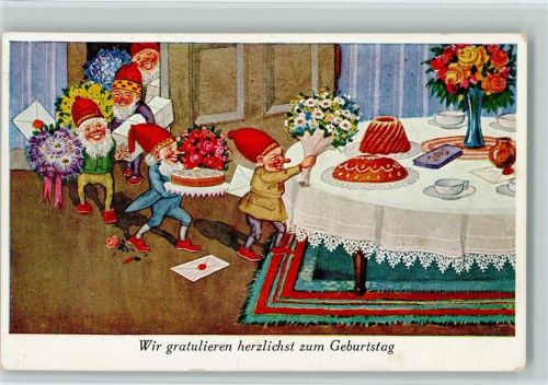 1929 Geburtstag - gedeckter Tisch, Kuchen AK