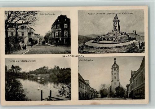 Sangerhausen Bahnhofstraße Kaiser Wilhelm-Denkmal am Kyffhäuser Partie am Stadtparkteich Jacobikirche
