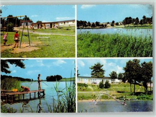 Canow Schulungs- und Ferienzentrum Kinderspielplatz Schaukel Badesteg Rutsche 4-Bildaufnahme Foto Corazza