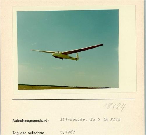 Altenwalde Segelflugplatz Ka 7 im Flug Foto montiert auf Karton