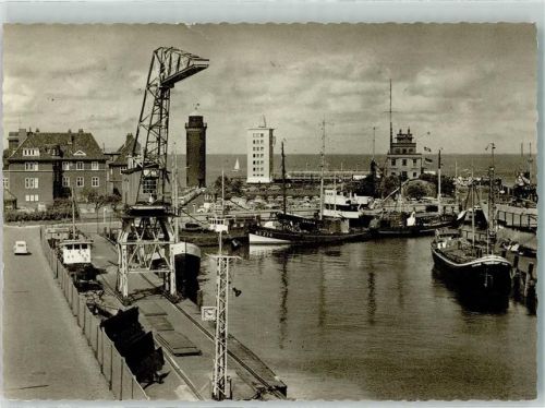 Cuxhaven Hafen Binnenschife Verladekran