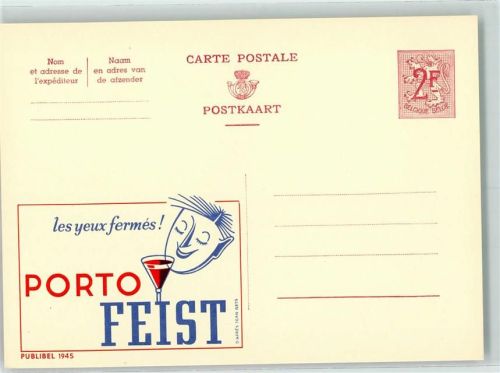 Porto Feist - Publibel 1945 Belgische Ganzsache Wertstufe 2,00