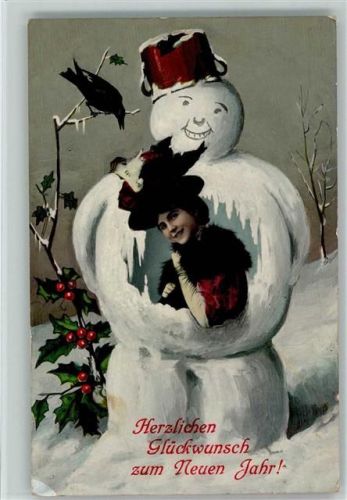 1910 Frauenschönheit schaut aus dem Bauch des Schneemannes AK