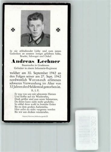 WK II Sterbebilder Gefreiter Inf. Rgt. starb den Heldentod 1942