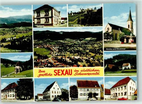 Sexau Rückseite mit Abschürfungen bzw Kleberesten Rathaus ehem. Kloster Tannenbach Gasthäuser Sonne Stube Waldhorn Löwen Lerche