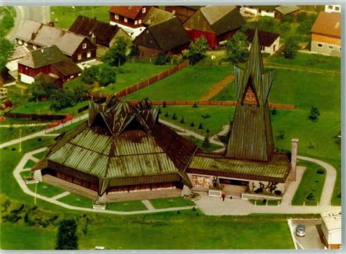 Buchbach Rückseite mit Abschürfungen bzw Kleberesten Fliegeraufnahme Neue Kirche St. Laurentius