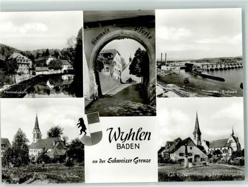 Wyhlen Himmelspforte Evangel. Kirche Kraftwerk Kath. Kirche Rückseite mit Abschürfungen bzw Kleberesten
