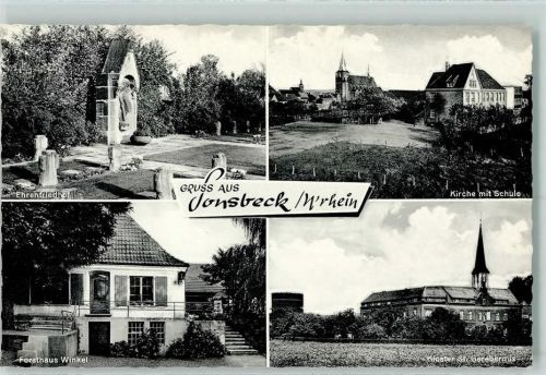 Sonsbeck Ehrenfriedhof Kirche mit Schule Forsthaus Winkel Kloster St. Cerebernus