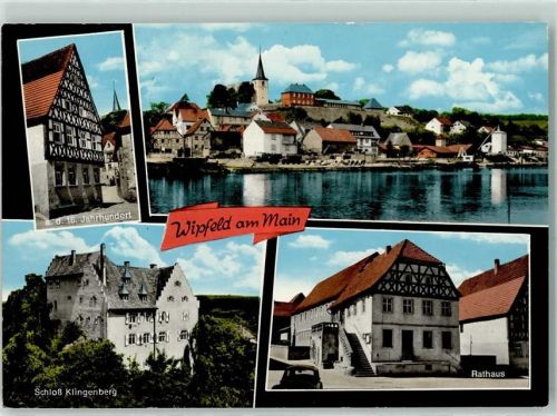 Wipfeld Rückseite mit Abschürfungen und Kleberesten Fachwerkhaus Rathaus Schloss Klingenberg