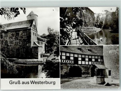 Dedeleben Rückseite mit Abschürfungen bzw Kleberesten Burg Park mit Brücke Brunnen