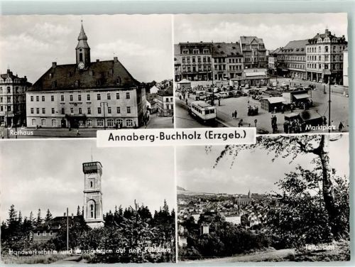 Annaberg-Buchholz Rückseite mit Abschürfungen bzw Kleberesten Marktszene Rathaus