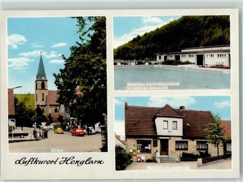 Henglarn Rückseite mit Abschürfungen und Kleberesten Kirche Waldschwimmbad Gasthaus Kessenbrock