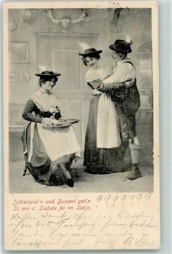 1902 Frau an der Zither, Tanz AK