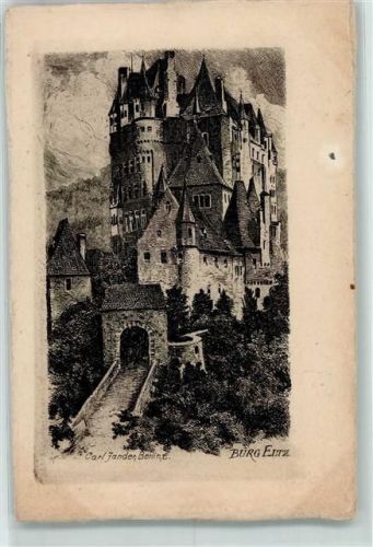 Münstermaifeld Burg Eltz Radierung sign Jander Carl