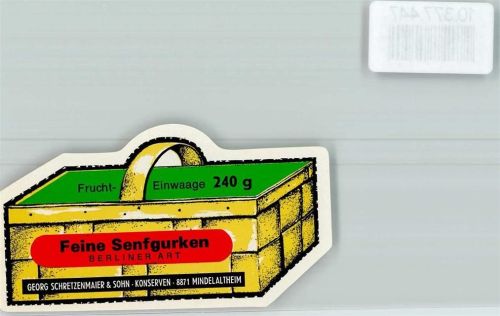 Mindelaltheim Etikett Feine Senfgurken Firma Schretzenmaier