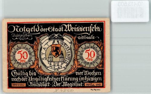 06667 O4850 Weißenfels , Saale - Notgeld Geleitshaus
