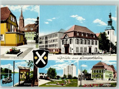 68623 W6840 Lampertheim , Hess - Stadthaus Kirche Dom Altrhein Freibad Rathaus