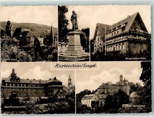 Hartenstein Schloß Stein Fleming Denkmal Paul Fleming Schule Schloß Hartenstein Bergarbeiterheim